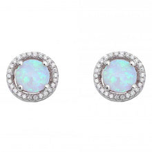 Load image into Gallery viewer, Sterling Silve Halo White Opal and Cubic Zirconia Earrings