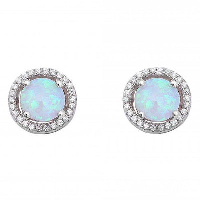Sterling Silve Halo White Opal and Cubic Zirconia Earrings