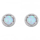 Sterling Silve Halo White Opal and Cubic Zirconia Earrings