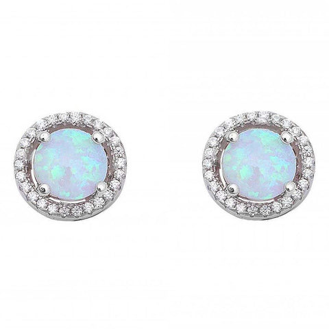 Sterling Silve Halo White Opal and Cubic Zirconia Earrings