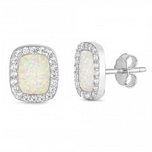 Load image into Gallery viewer, Sterling Silver White Opal and Clear CZ Princess Cut Stud Earrings