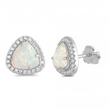 Load image into Gallery viewer, Sterling Silver White Opal and Clear CZ Trillion Cut Earrings