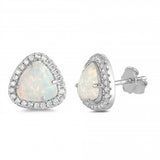 Sterling Silver White Opal and Clear CZ Trillion Cut Earrings