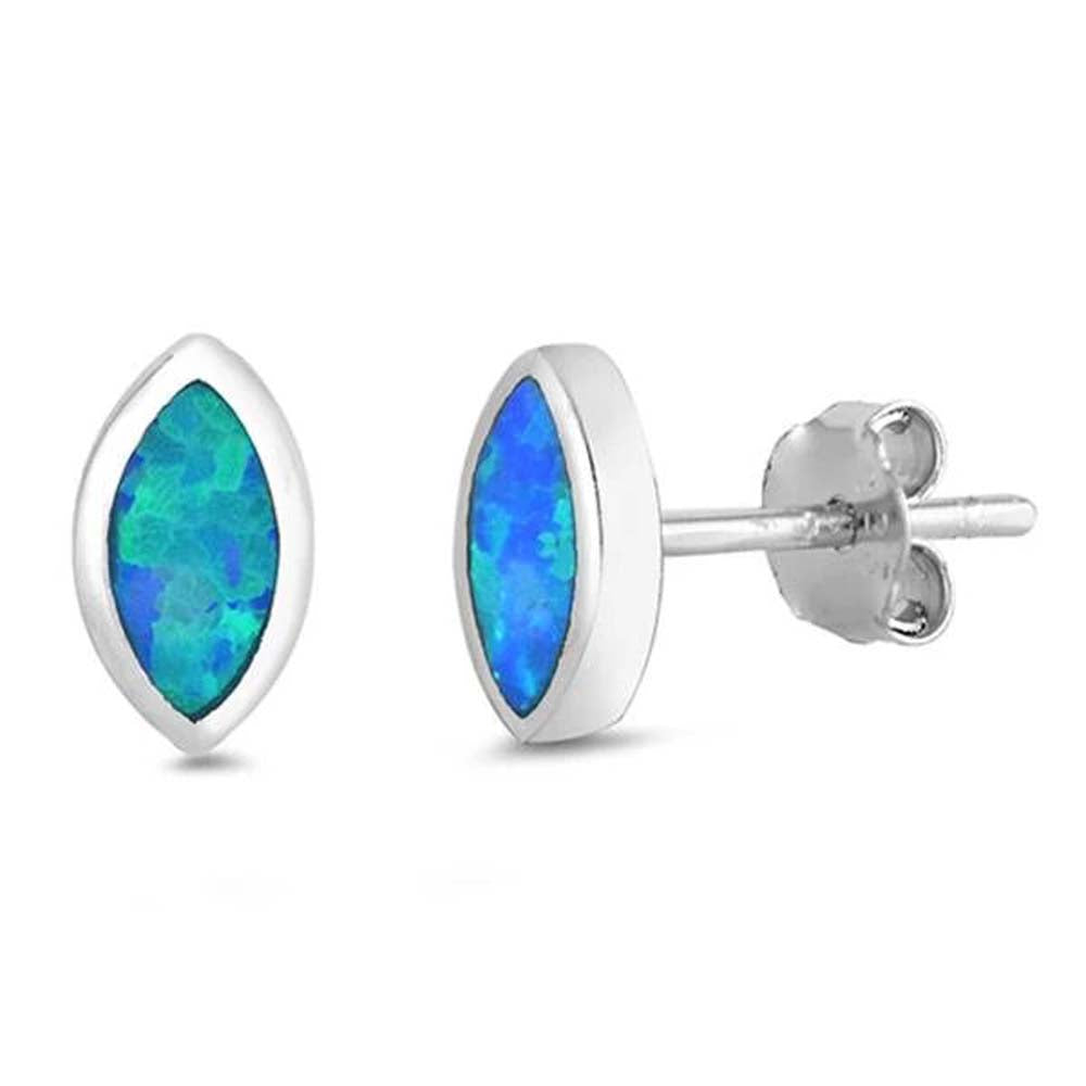 Sterling Silver Blue Opal Marquise Cut Earrings