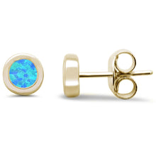 Load image into Gallery viewer, Sterling Silver Yellow Gold Plated Round Blue Opal Stud Earrings