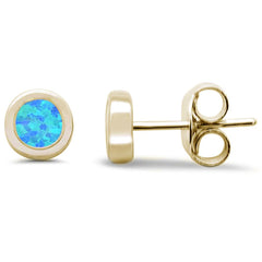 Sterling Silver Yellow Gold Plated Round Blue Opal Stud Earrings