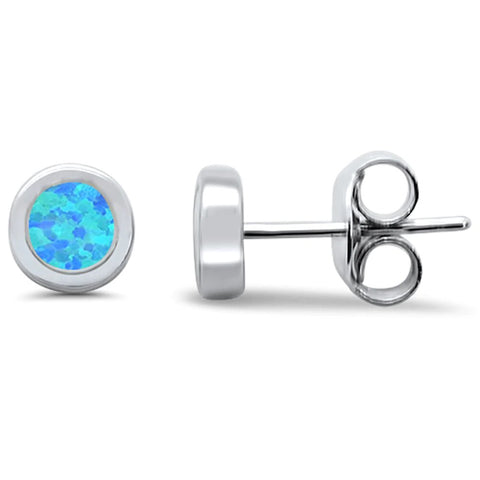 Sterling Silver Round Blue Lab Opal Earring