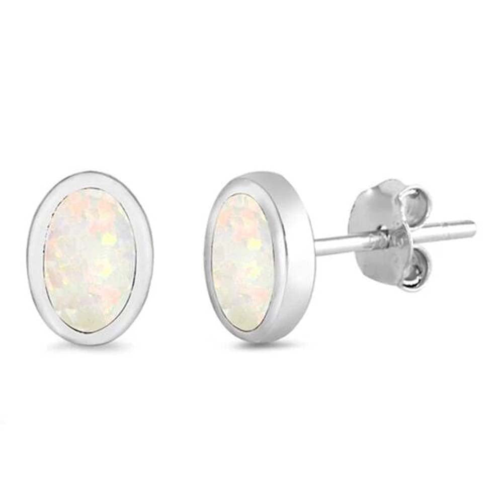 Sterling Silver White Opal Oval Shape Earrings