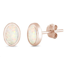 Load image into Gallery viewer, Sterling Silver Rose Gold Plated White Opal Oval Shape Earrings