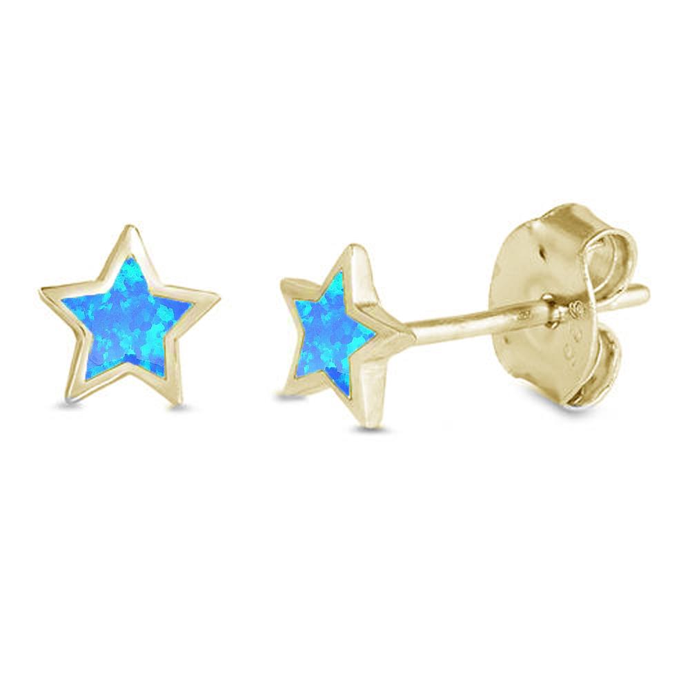 Sterling Silver Yellow Gold Plated Blue Opal Star Earrings