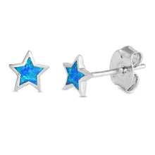 Load image into Gallery viewer, Sterling Silver Cute Blue Opal Star Stud Earrings