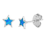 Sterling Silver Cute Blue Opal Star Stud Earrings