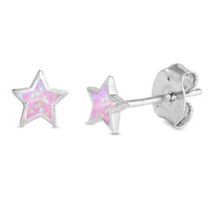 Sterling Silver Cute Pink Opal Star Stud Earrings