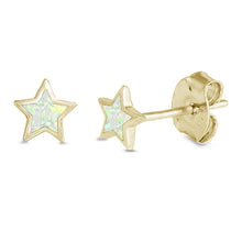 Load image into Gallery viewer, Sterling Silver Yellow Gold Plated White Opal Star Earrings