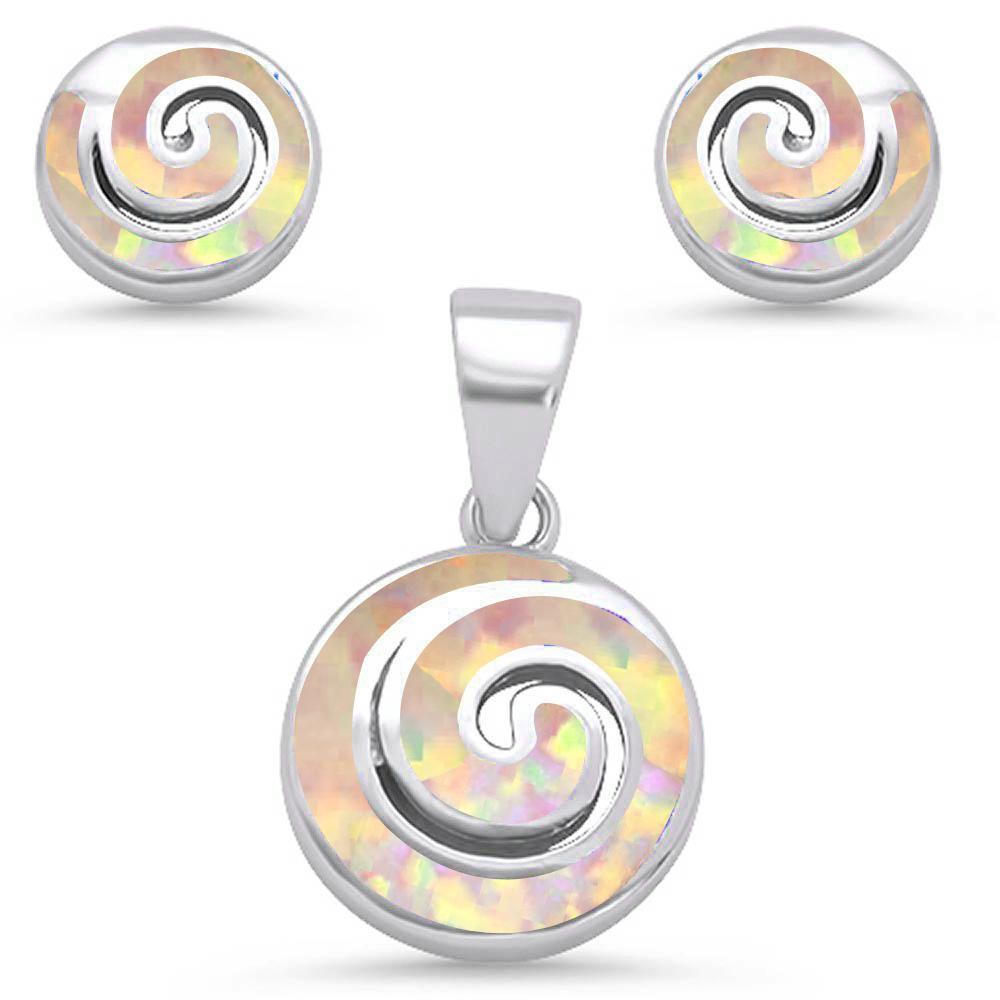 Sterling Silver Pink Opal Swirl Earring and Pendant Set