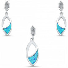Load image into Gallery viewer, Sterling Silver Blue Opal and Cubic Zirconia Leaf Shape Dangling Earring And Pendant Set
