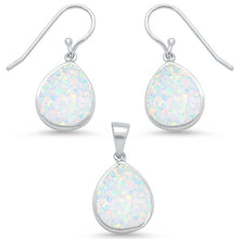 Load image into Gallery viewer, Sterling Silver White Opal Pear Shape Dangle Earring And Pendant Set