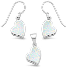 Load image into Gallery viewer, Sterling Silver White Opal Heart Shape Dangle Earring And Pendant Set