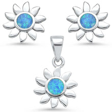 Load image into Gallery viewer, Sterling Silver Blue Opal Sun Earring And Pendant Set