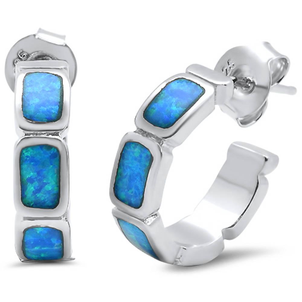 Sterling Silver Solid Blue Opal Huggie Hoop Earring