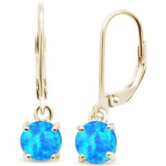 Sterling Silver Yellow Gold Plated Round Blue Opal Lever Back Earrings