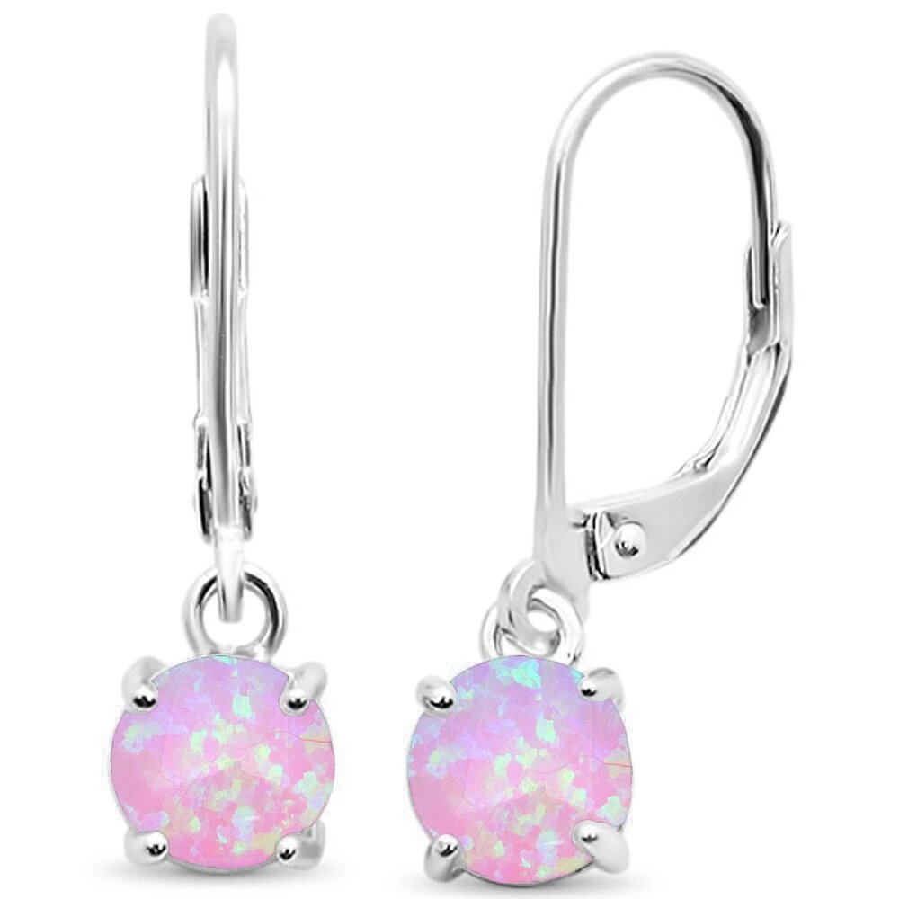 Sterling Silver Round Pink Opal Lever Back Earrings