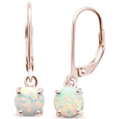 Sterling Silver Rose Gold Plated Round White Opal Lever Back Earrings