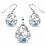 Sterling Silver Blue Opal And Aquamarine Star CZ Drop Pendant And Earrings