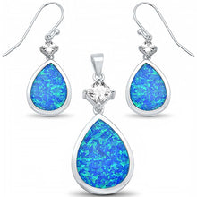 Load image into Gallery viewer, Sterling Silver Blue Opal And CZ Pear Shaped Dangle Pendant And Earrings