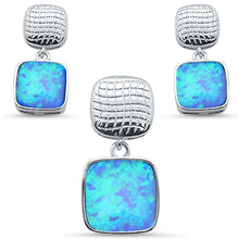 Load image into Gallery viewer, Sterling Silver Blue Opal Princess Cut Top And Bottom Dangle Pendant And Earrings
