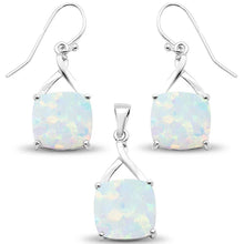 Load image into Gallery viewer, Sterling Silver White Opal Cushion Dangle Earring And Pendant Set