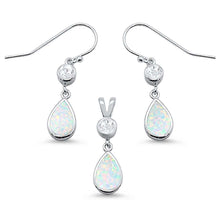 Load image into Gallery viewer, Sterling Silver White Opal White Opal Pear Shape And CZ Dangle Earring And Pendant Set