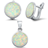 Sterling Silver White Opal Round Earring And Pendant Set