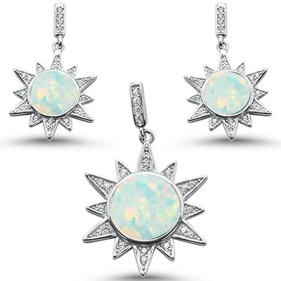 Sterling Silver White Opal Elegant Starburst Earring And Pendant Set