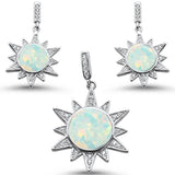 Sterling Silver White Opal Elegant Starburst Earring And Pendant Set