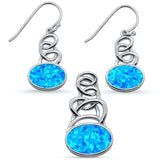Sterling Silver Blue Opal Oval Shape Spiral Dangle Earring And Pendant Set