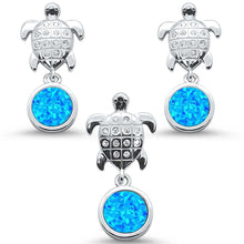 Load image into Gallery viewer, Sterling Silver Blue Opal Ad CZ Turtle Earring And Pendant Set