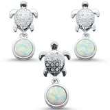 Sterling Silver White Opal Ad CZ Turtle Earring And Pendant Set