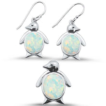 Load image into Gallery viewer, Sterling Silver White Opal Penguin Dangle Earring And Pendant Set