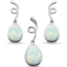 Load image into Gallery viewer, Sterling Silver White Opal Pear Shape Spiral Dangle Earring And Pendant Set