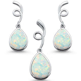 Sterling Silver White Opal Pear Shape Spiral Dangle Earring And Pendant Set