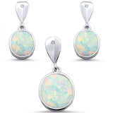Sterling Silver Oval White Opal Dangle Earring And Pendant Set