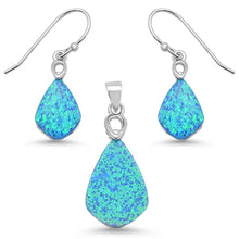 Load image into Gallery viewer, Sterling Silver Blue Opal Tear Drop Earring And Pendant  Set