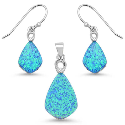 Sterling Silver Blue Opal Tear Drop Earring And Pendant  Set