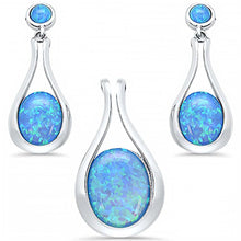 Load image into Gallery viewer, Sterling Silver Blue Opal Oval Tear Drop Dangle Earring And Pendant Set