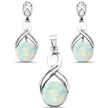 Load image into Gallery viewer, Sterling Silver Round Opal Infinity Drop Dangle Earrings And Pendant Set