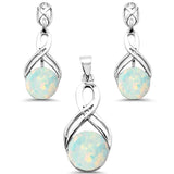 Sterling Silver Round Opal Infinity Drop Dangle Earrings And Pendant Set