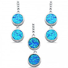 Load image into Gallery viewer, Sterling Silver Double Round Blue Opal Dangle Earring And Pendant Set