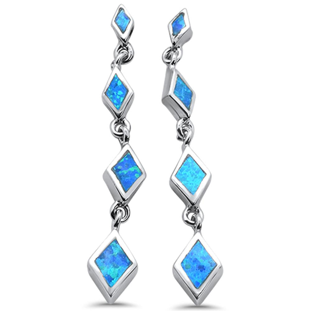 Sterling Silver Dangling Blue Opal Earrings