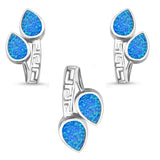 Sterling Silver Blue Opal Design Earrings And Pendant Set